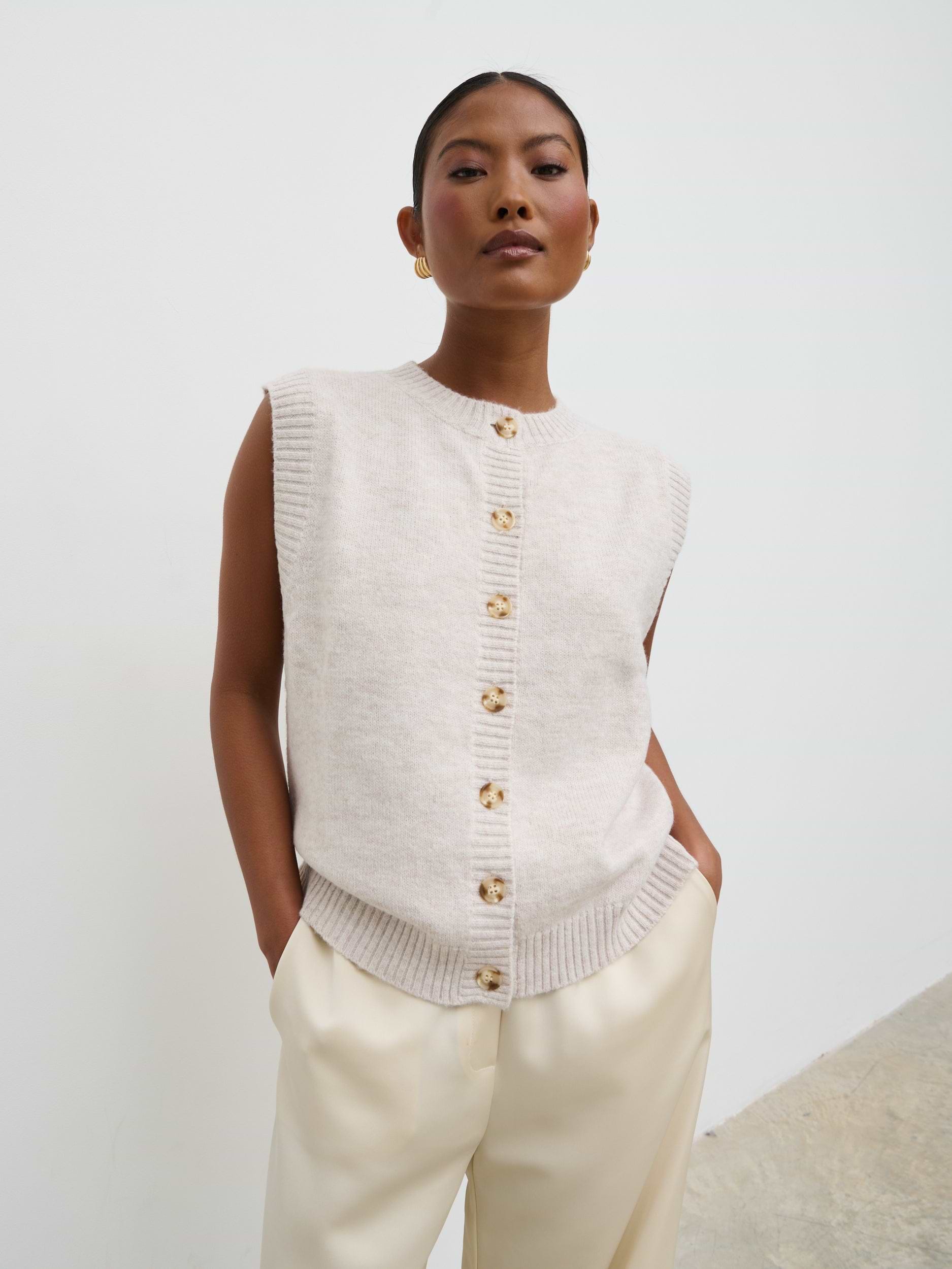 Leonora Fluffy Knit Waistcoat - Chalk