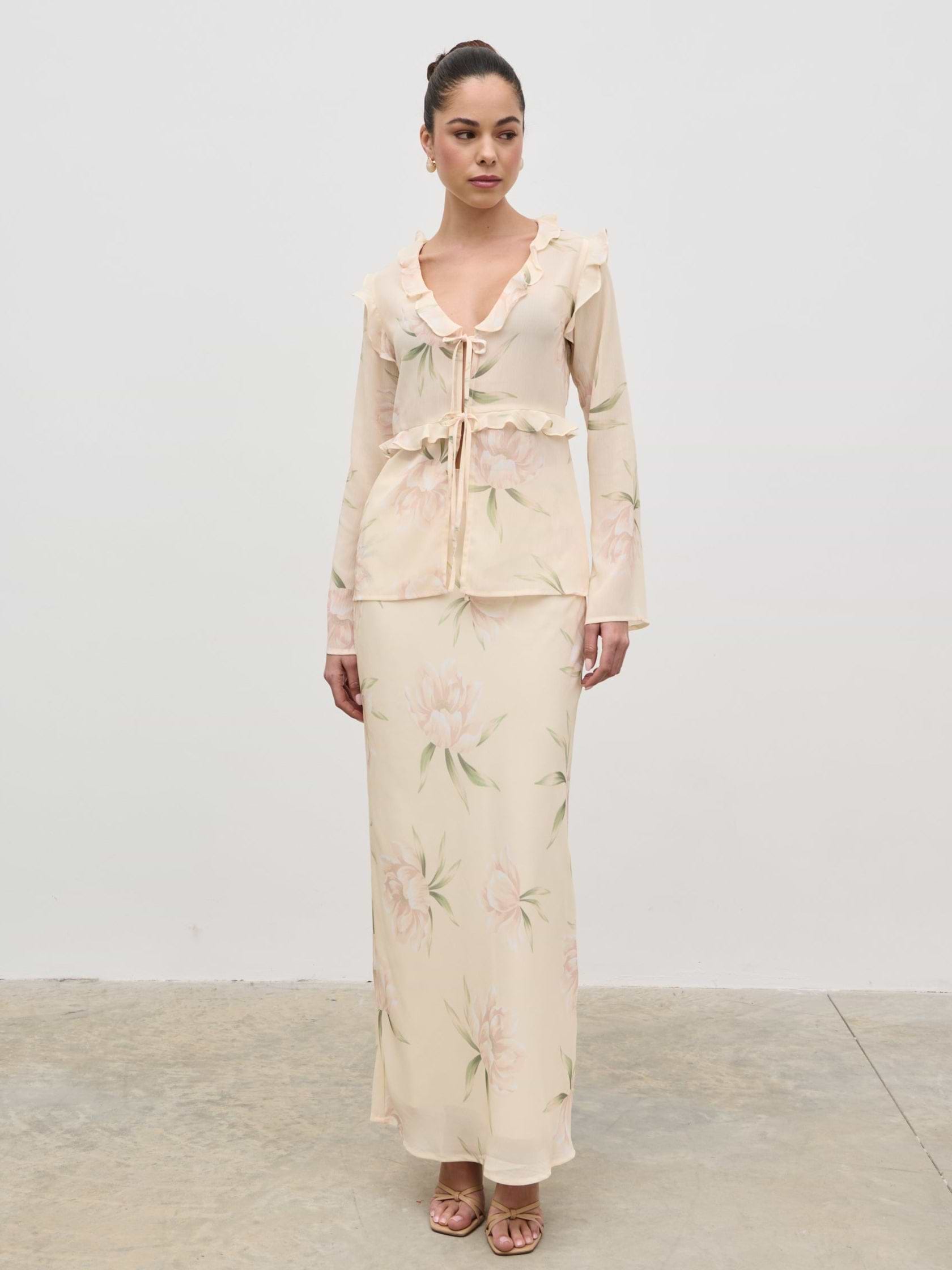 Leoni Ruffle Top - Cream Floral