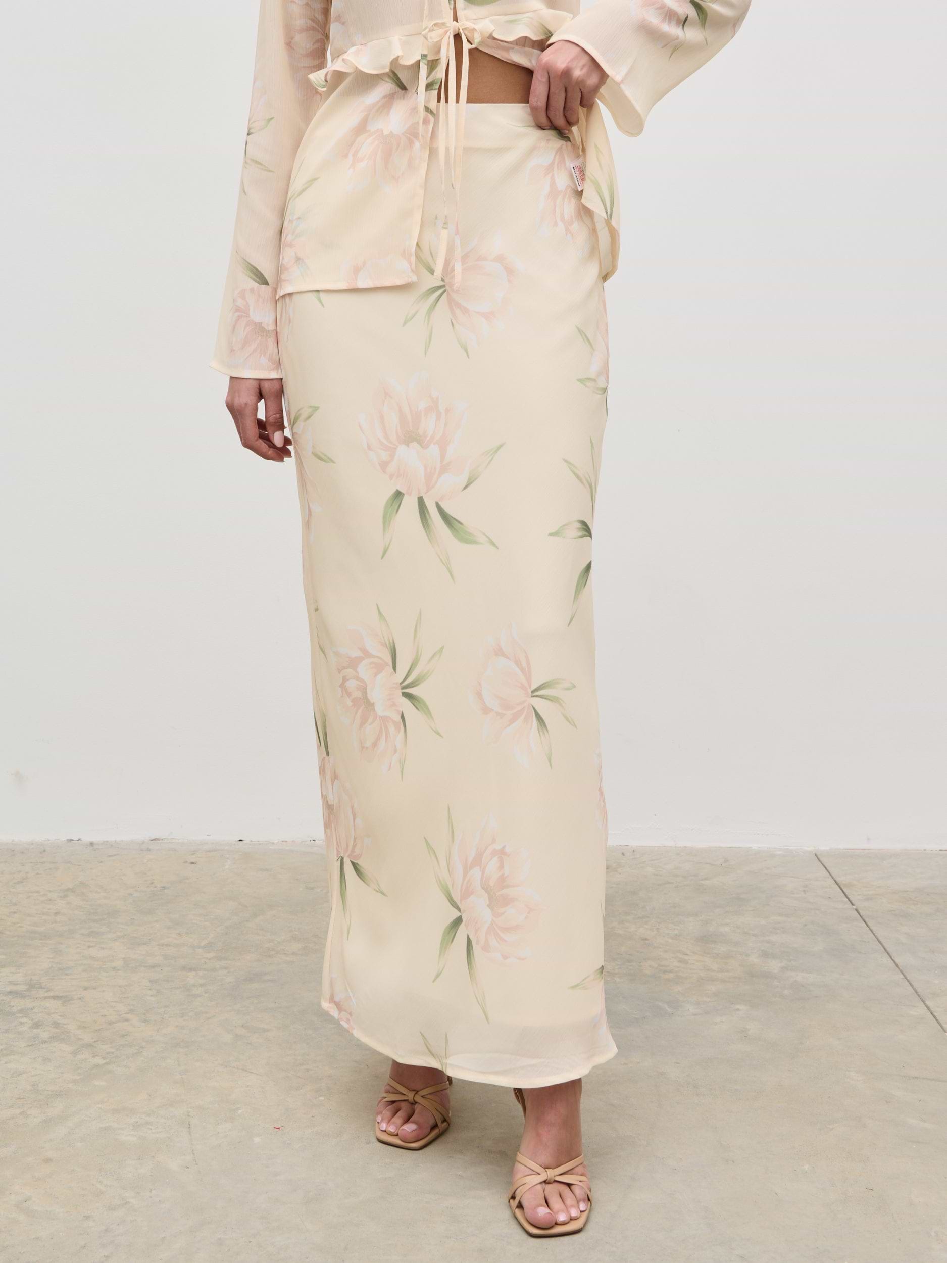 Leoni Maxi Skirt - Cream Floral