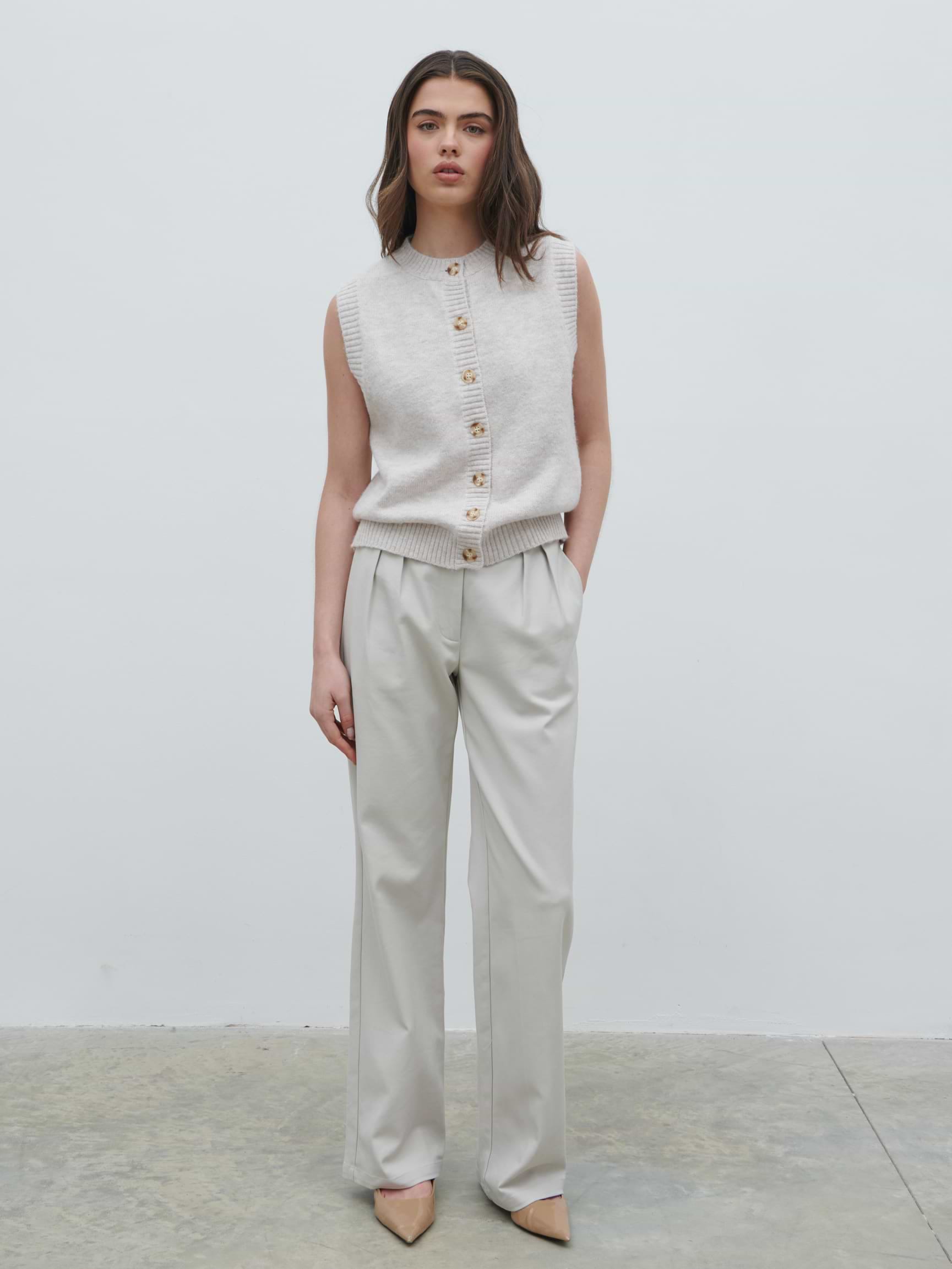 Leonora Fluffy Knit Waistcoat - Chalk