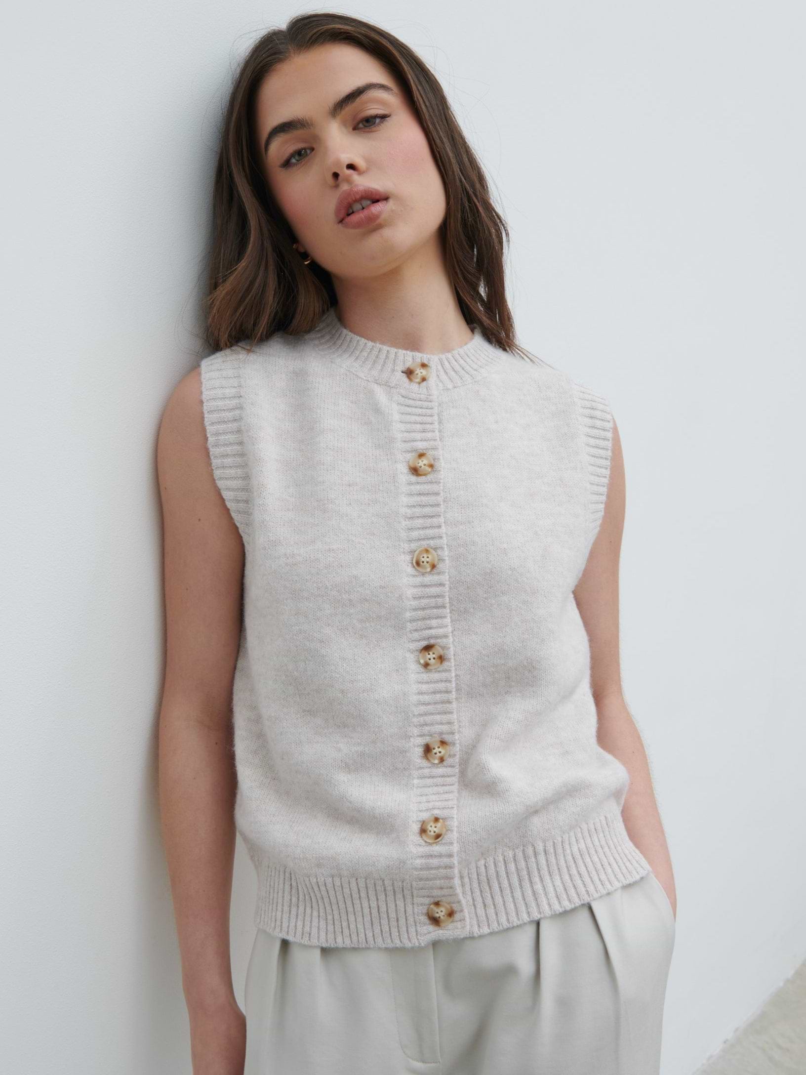 Leonora Fluffy Knit Waistcoat - Chalk