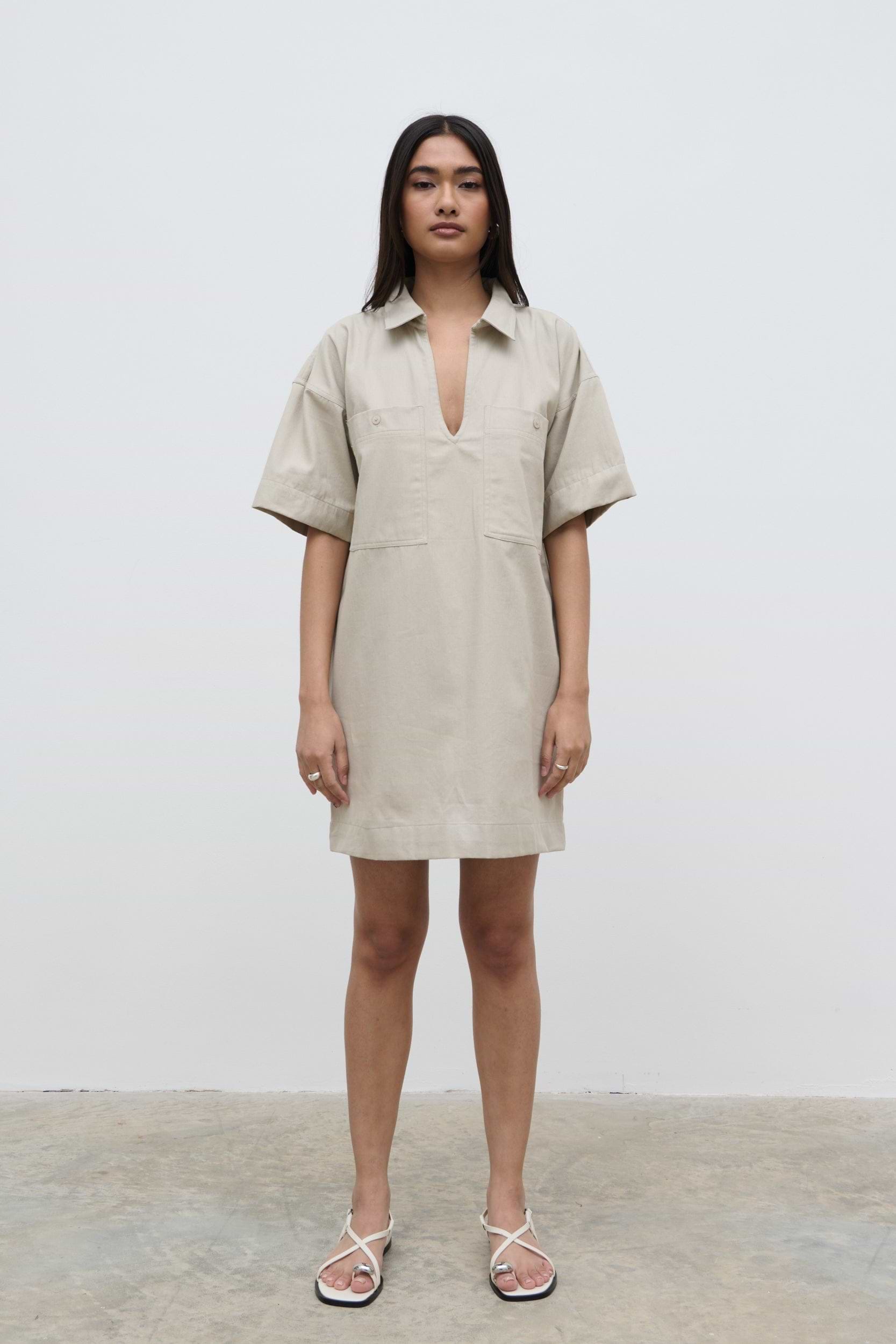 Lia Utility Shirt Dress - Stone