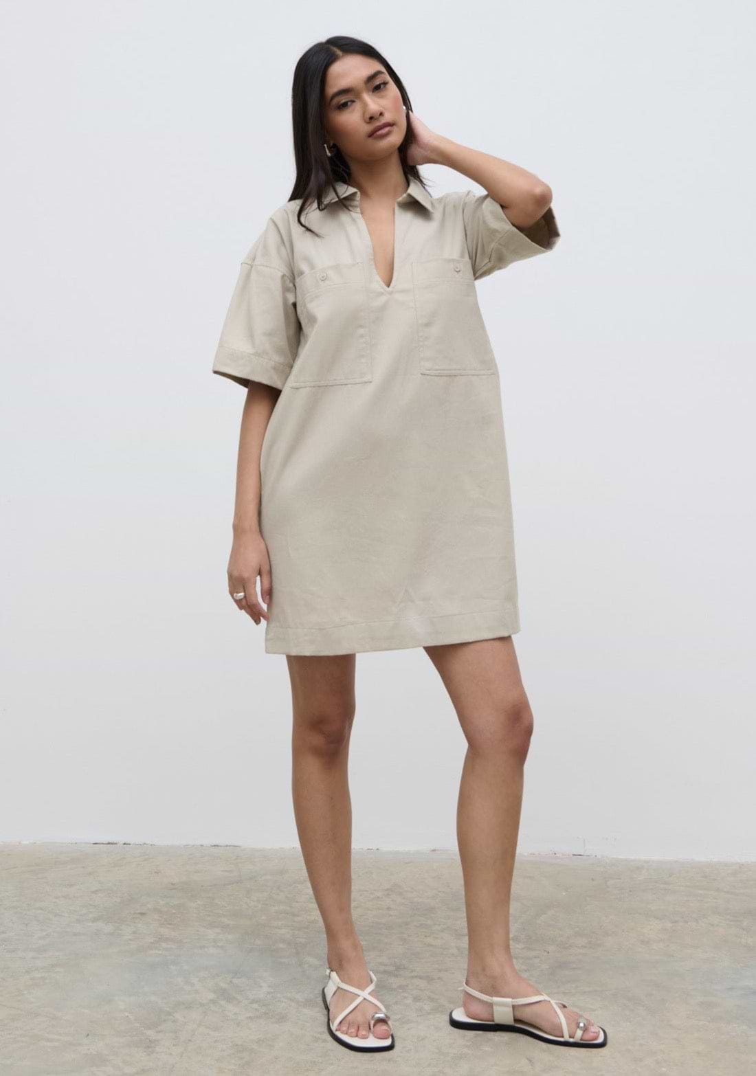 Lia Utility Shirt Dress - Stone