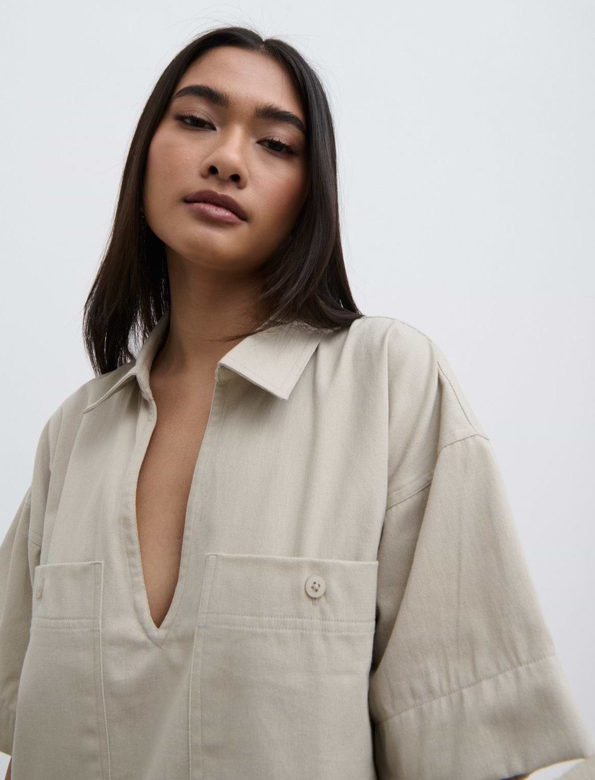 Lia Utility Shirt Dress - Stone