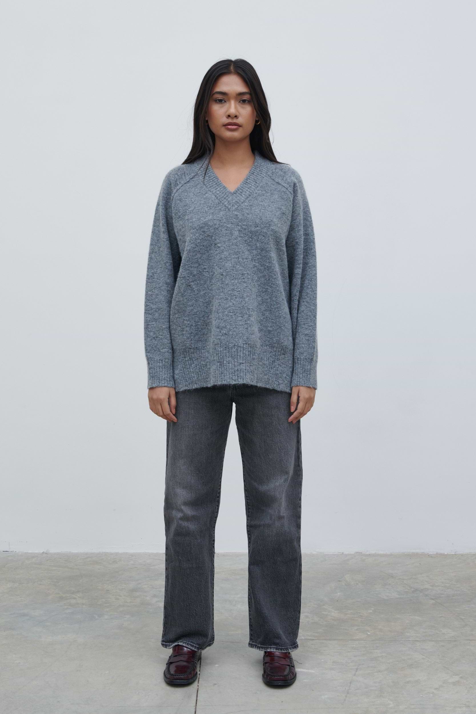 Liberty V Neck Seam Knit Jumper - Charcoal