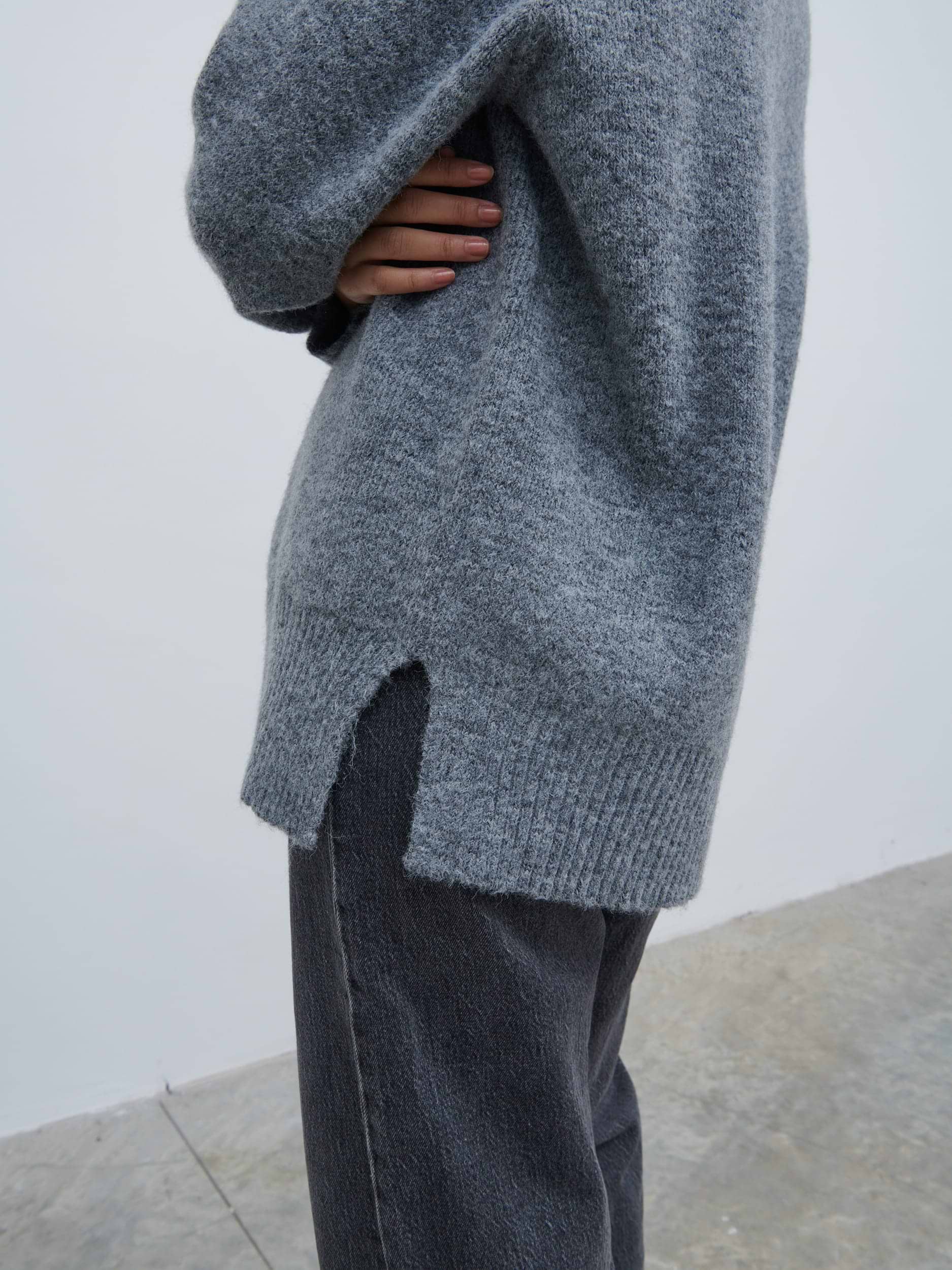 Liberty V Neck Seam Knit Jumper - Charcoal