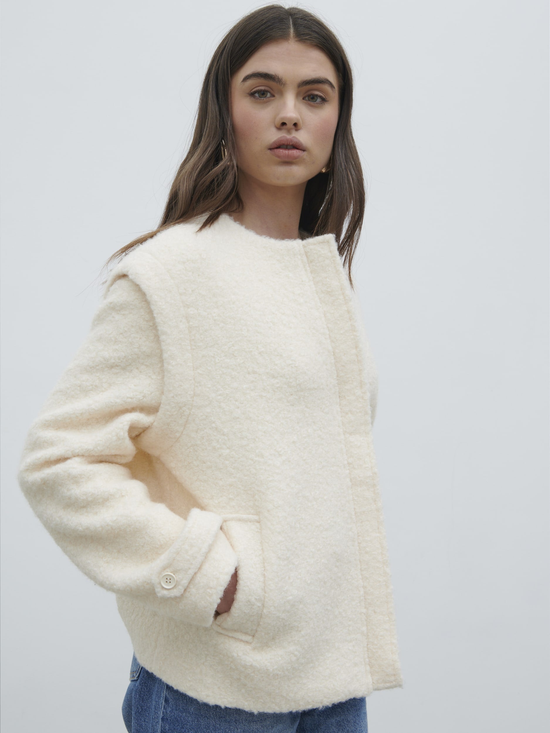 Lilia Cropped Boucle Jacket and Gilet - Cream