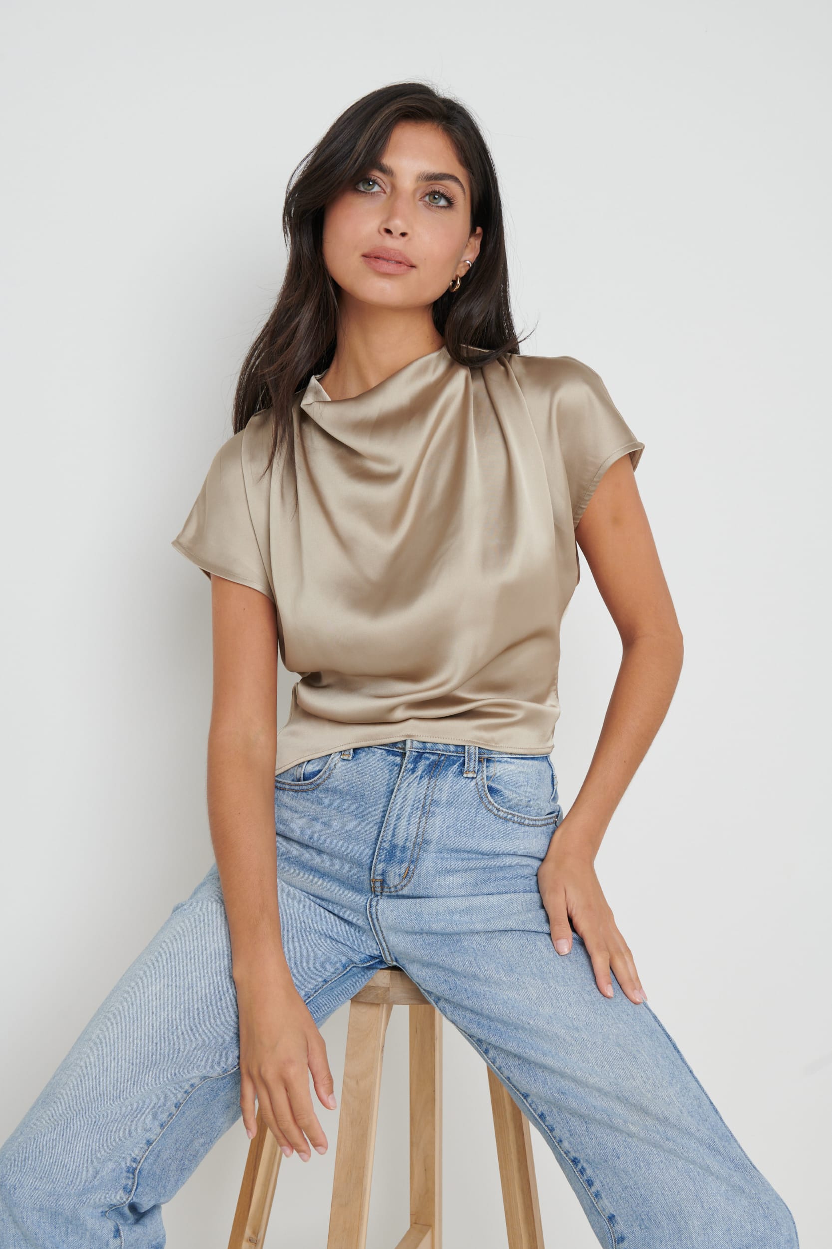Lilith Cropped Blouse - Taupe