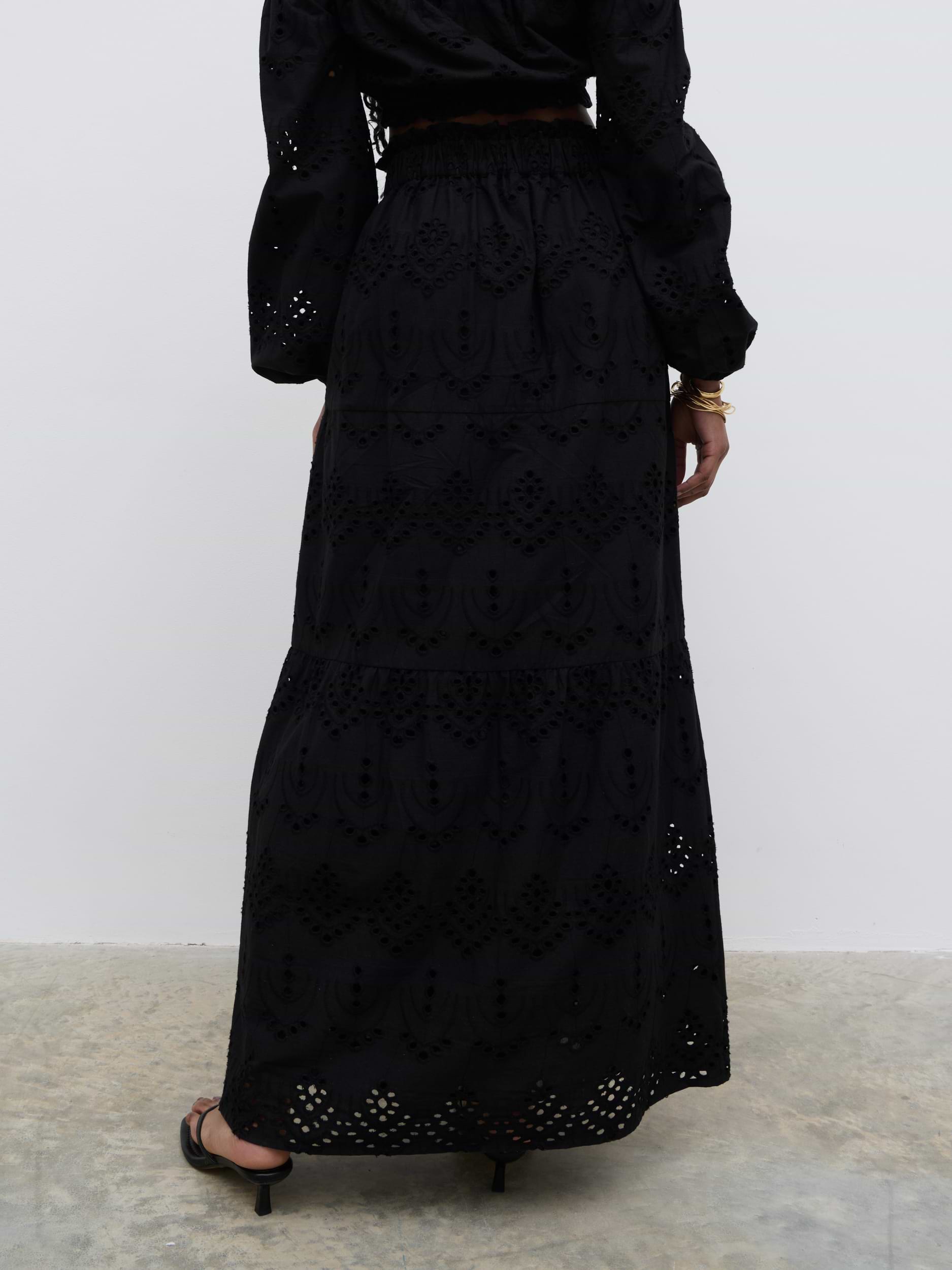 Lilla Broderie Maxi Skirt - Black