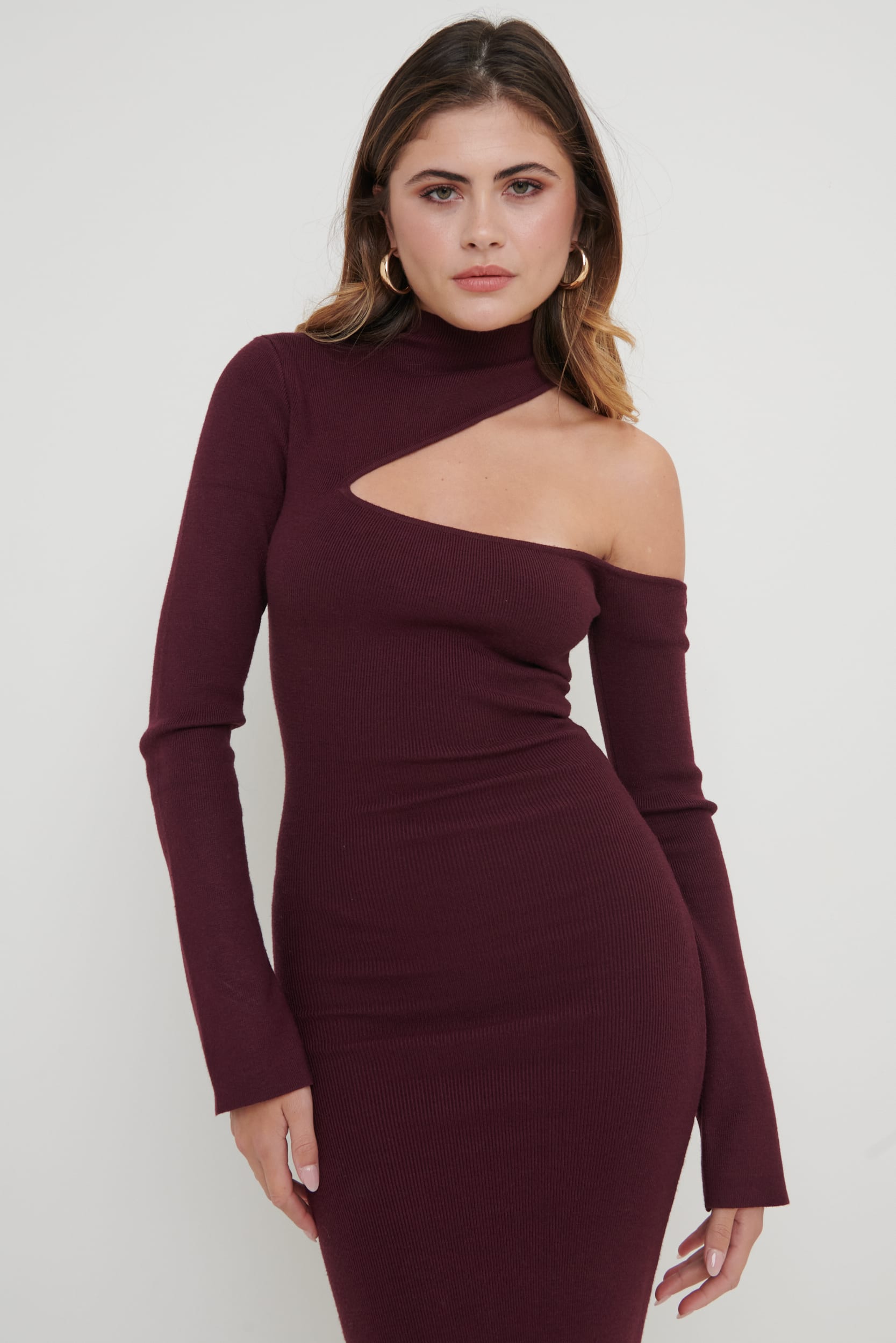 Lillian Cut Out Midaxi Knit Dress - Wine