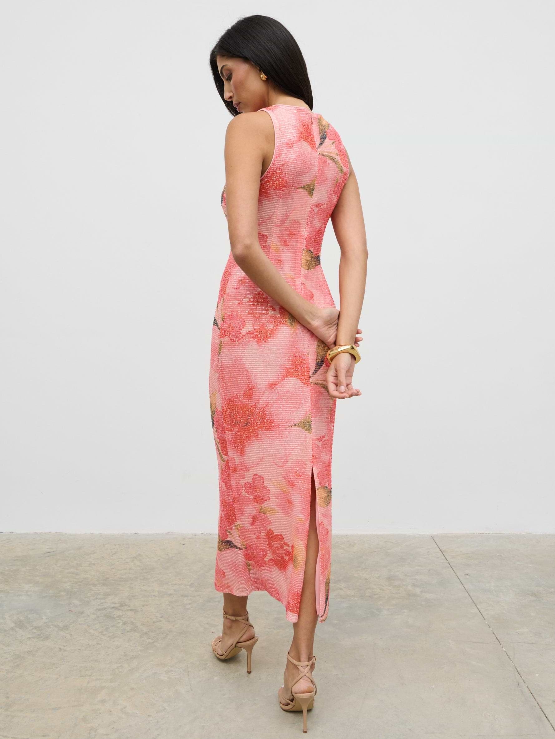 Lilou Printed Sequin Midaxi Dress - Orange Large Scale Floral