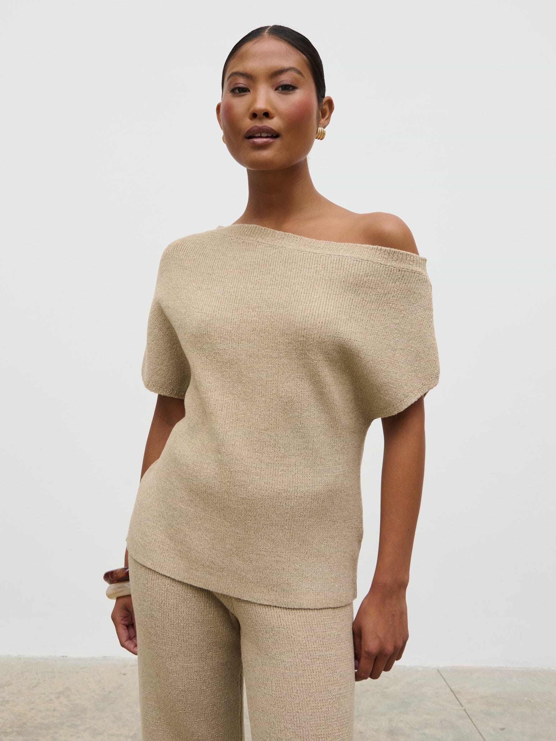 Lily Cold Shoulder Knit Top - Beige