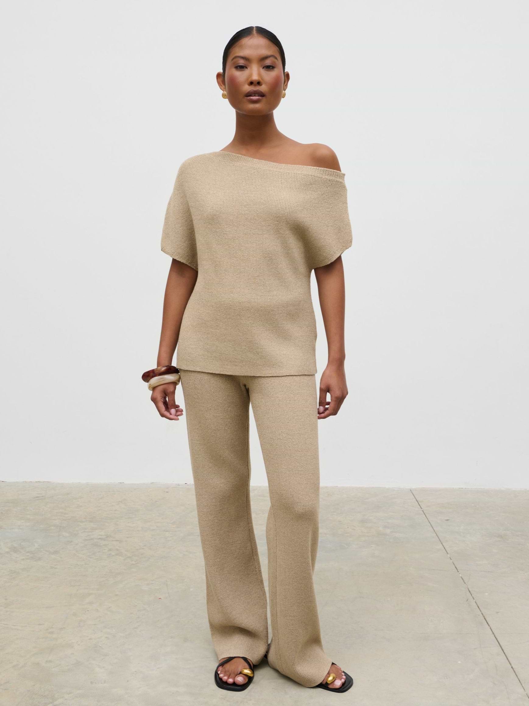 Lily Cold Shoulder Knit Top - Beige