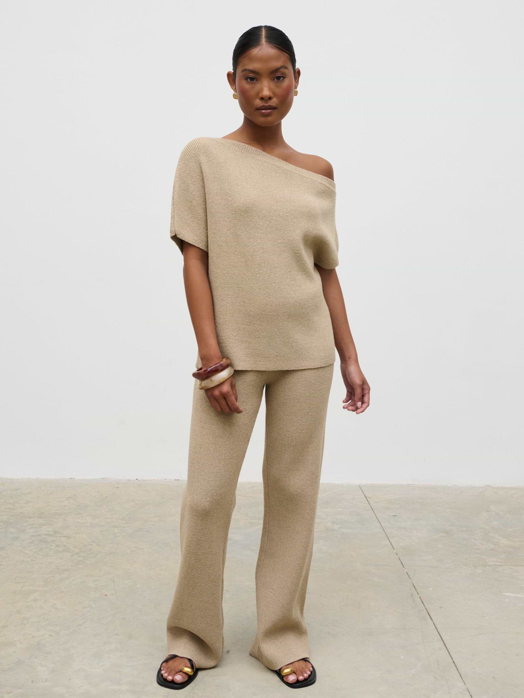 Lily Cold Shoulder Knit Top - Beige