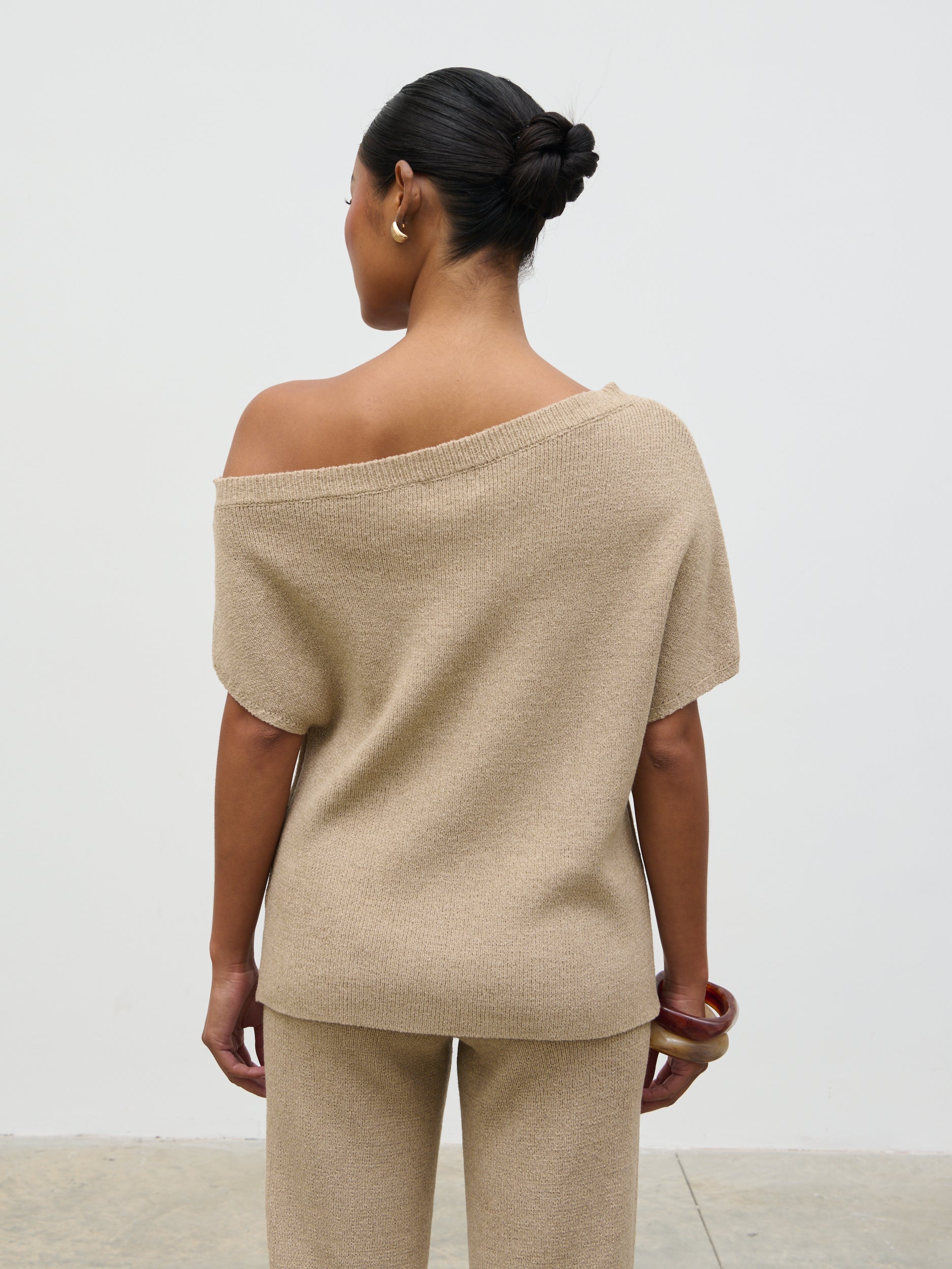 Lily Cold Shoulder Knit Top - Beige