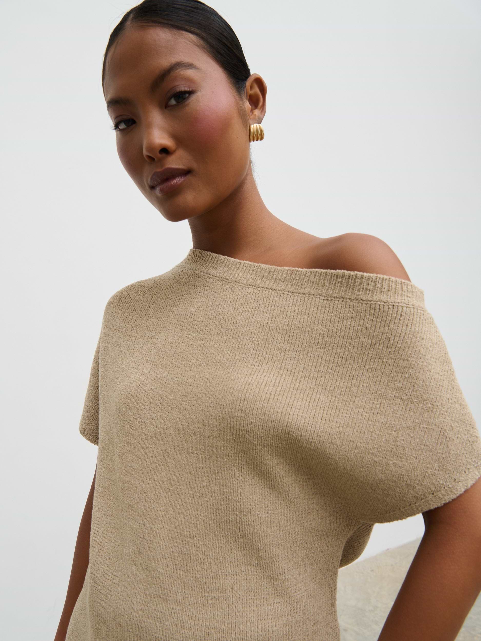 Lily Cold Shoulder Knit Top - Beige