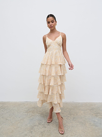 Lissy Ruffle Midaxi Dress - Yellow Abstract