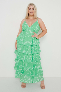 Lissy Ruffle Midaxi Dress - Green Floral