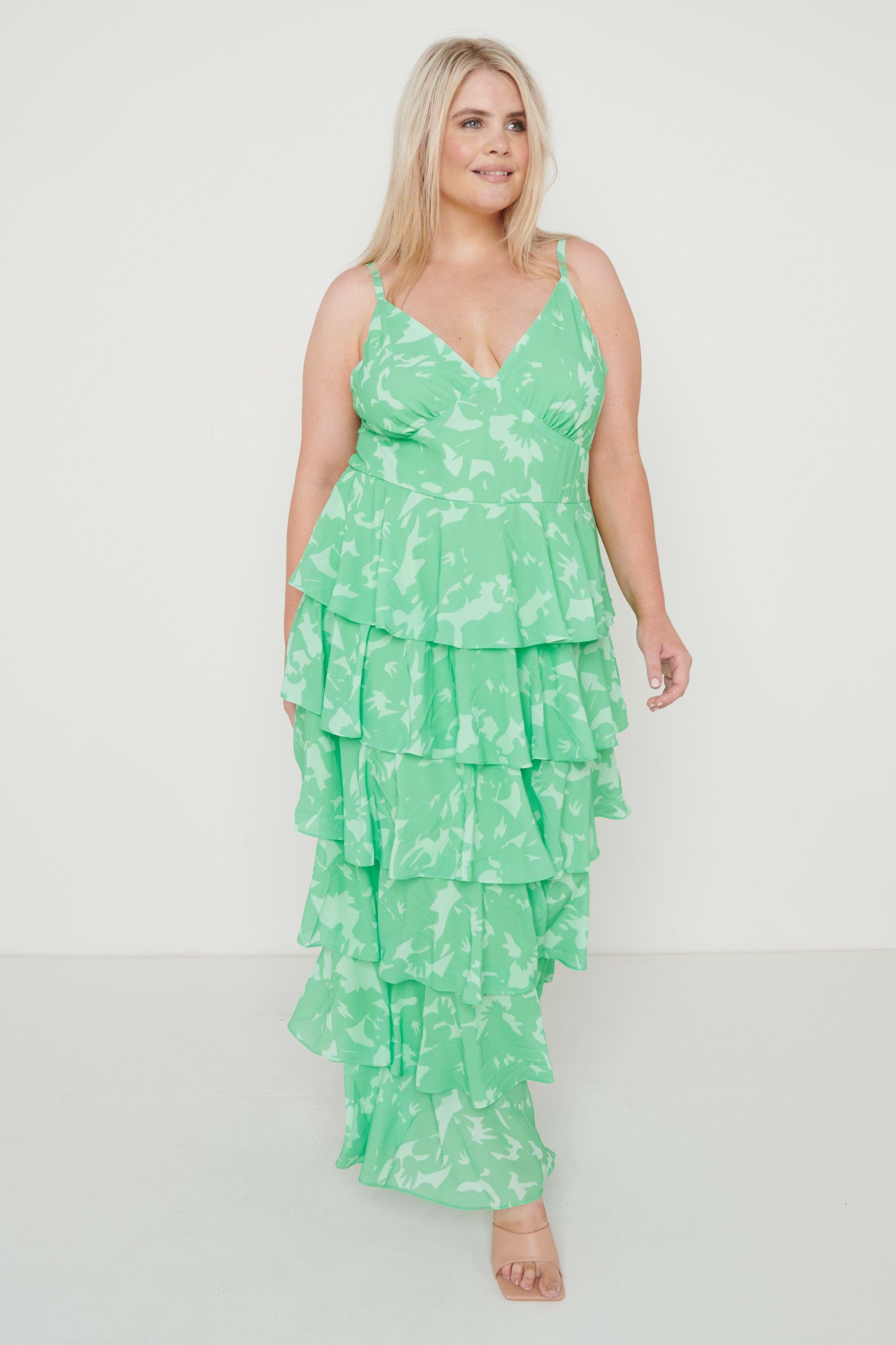Lissy Ruffle Midaxi Dress - Green Floral