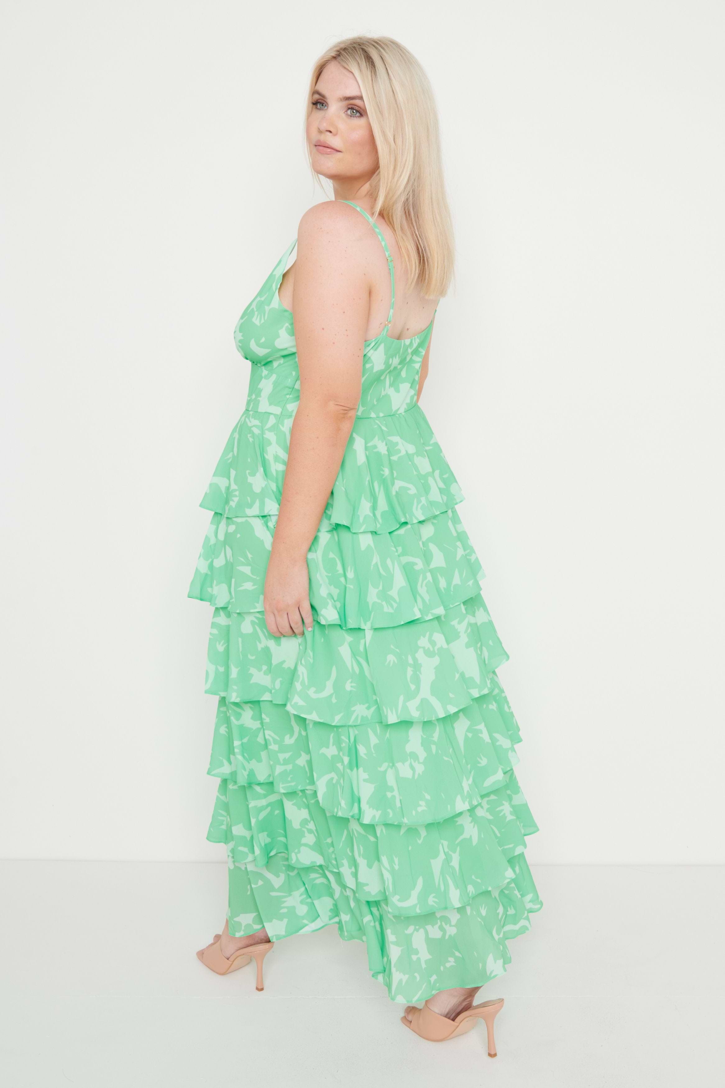 Lissy Ruffle Midaxi Dress - Green Floral