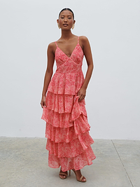 Lissy Ruffle Midaxi Dress - Pink Multi Abstract Print
