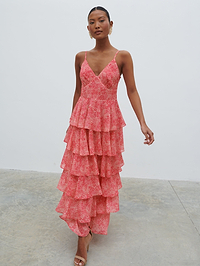 Lissy Ruffle Midaxi Dress - Pink Multi Abstract Print