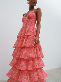 Lissy Ruffle Midaxi Dress - Pink Multi Abstract Print