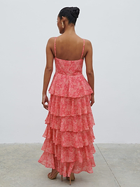 Lissy Ruffle Midaxi Dress - Pink Multi Abstract Print