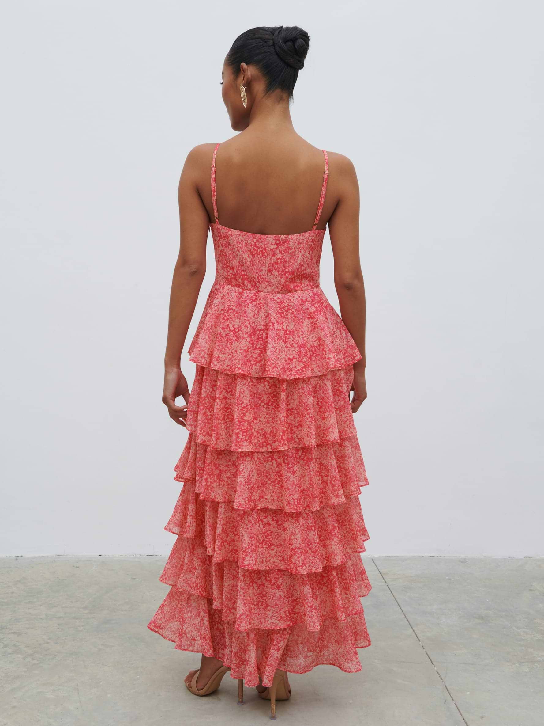 Lissy Ruffle Midaxi Dress - Pink Multi Abstract Print