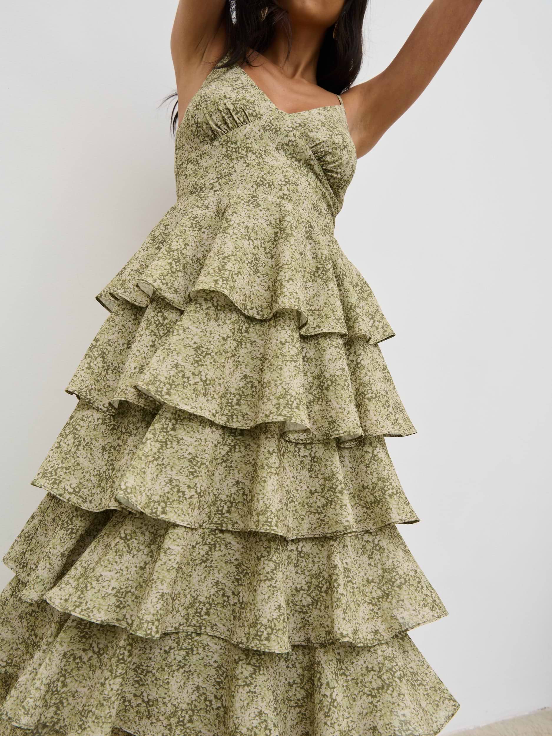 Lissy Tie Back Midaxi Dress - Green Abstract