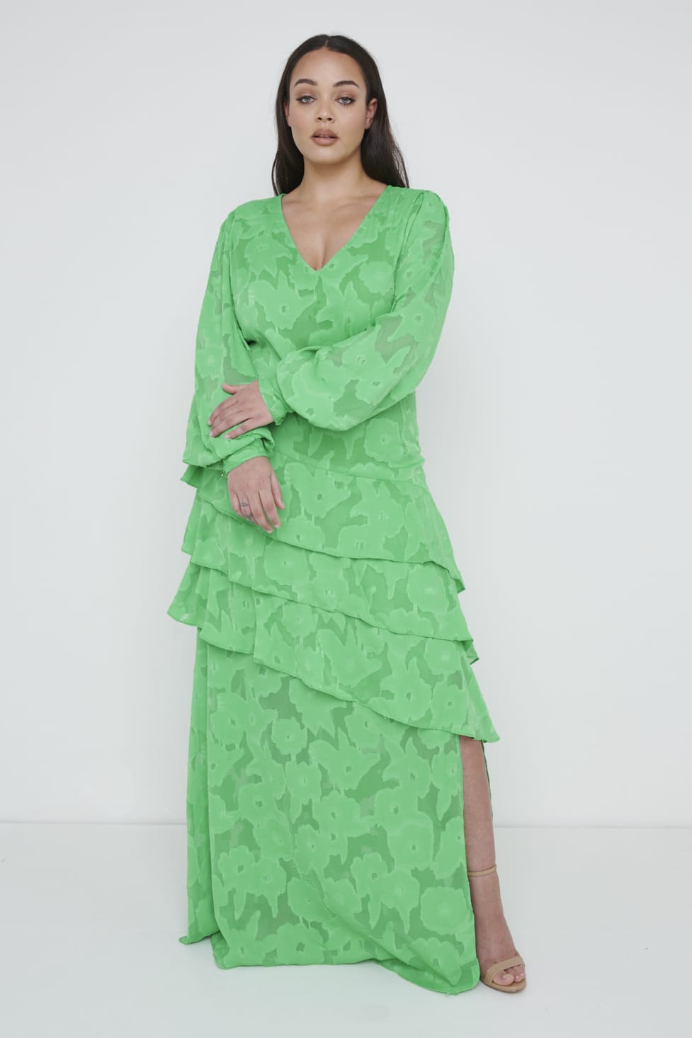 Lois Cross Back Jaquard Maxi Dress Curve - Emerald Green