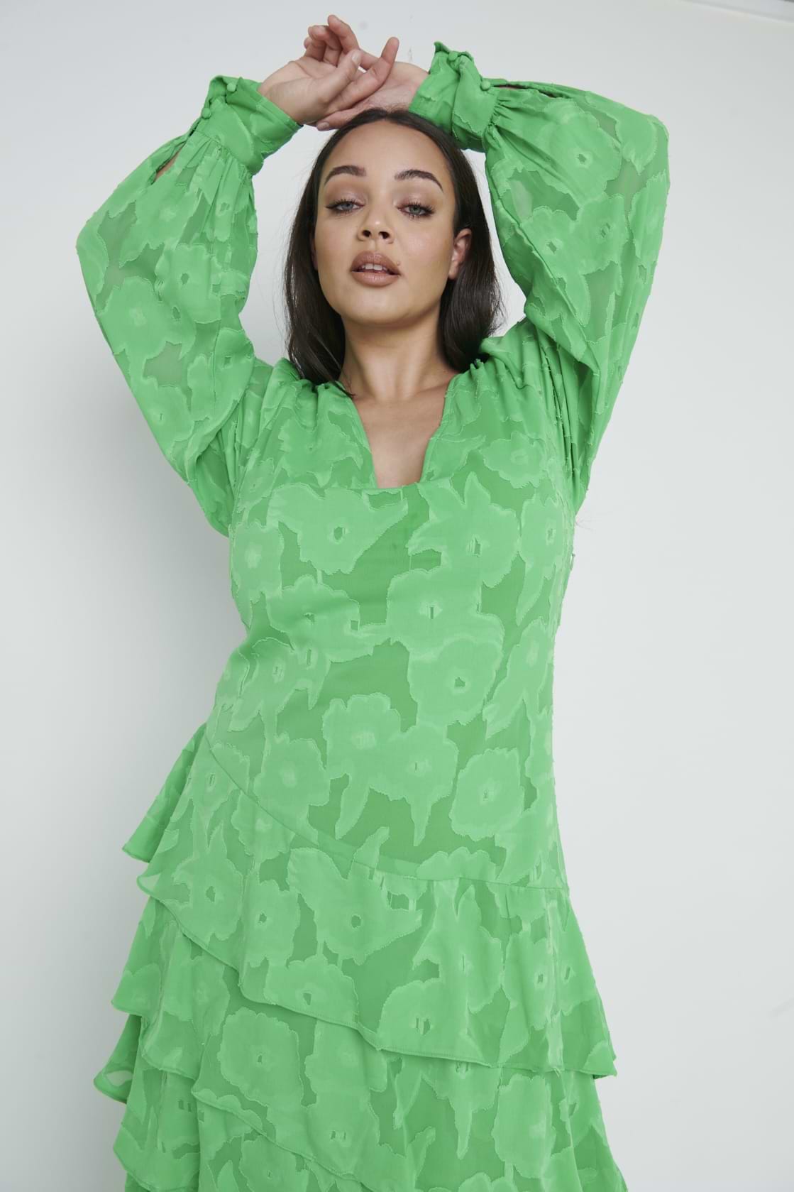 Lois Cross Back Jaquard Maxi Dress Curve - Emerald Green