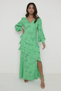 Lois Cross Back Jaquard Maxi Dress - Emerald Green