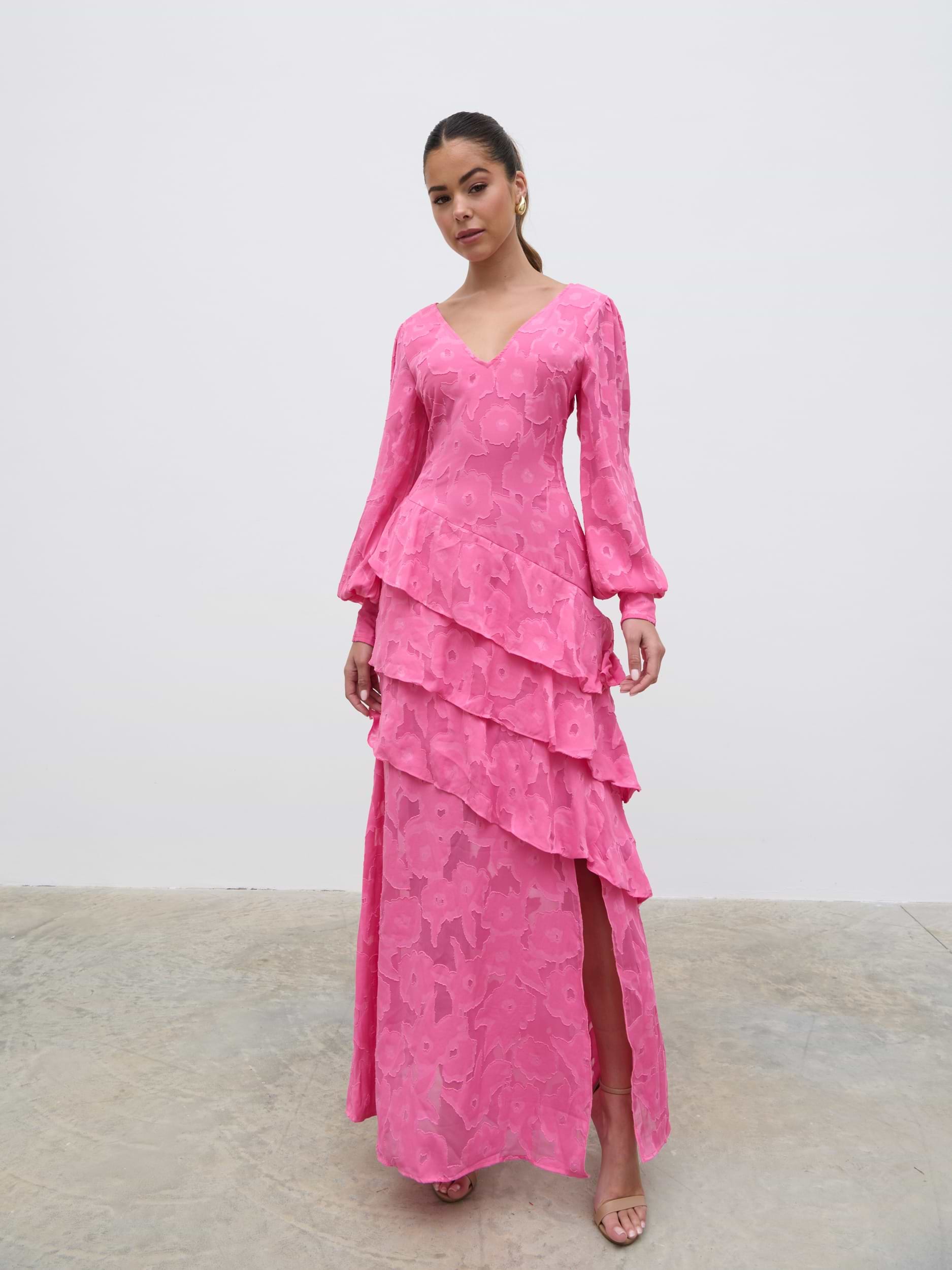 Lois Cross Back Jaquard Maxi Dress - Fuchsia