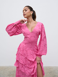 Lois Cross Back Jaquard Maxi Dress - Fuchsia