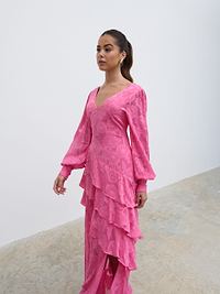 Lois Cross Back Jaquard Maxi Dress - Fuchsia