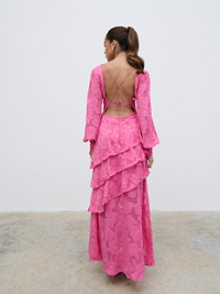 Lois Cross Back Jaquard Maxi Dress - Fuchsia