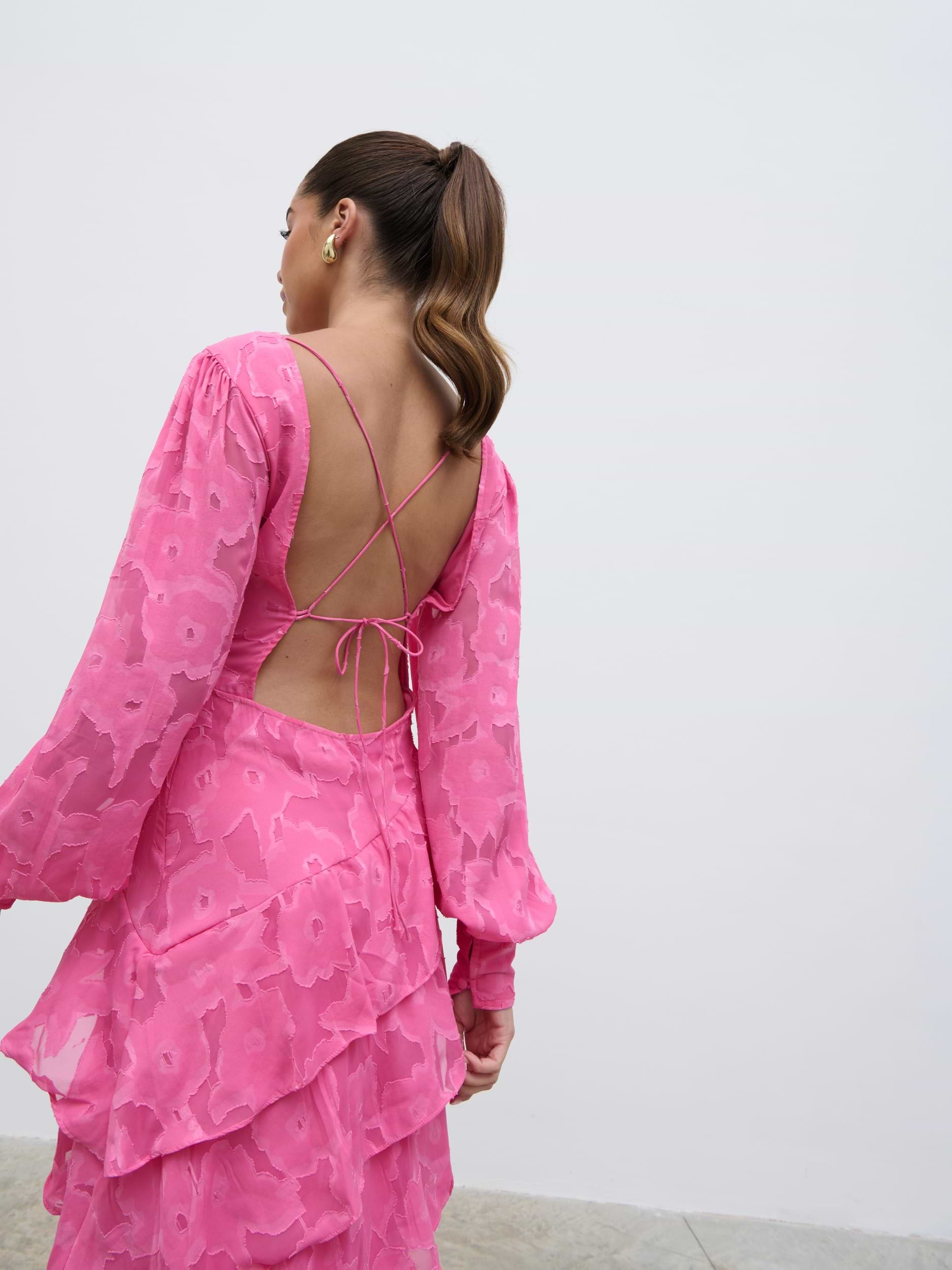 Lois Cross Back Jaquard Maxi Dress - Fuchsia