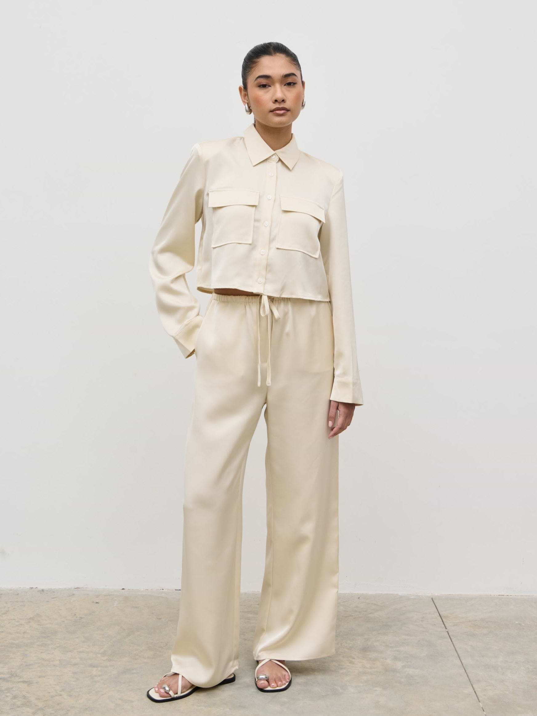 Breya Satin Drawstring Trousers - Cream
