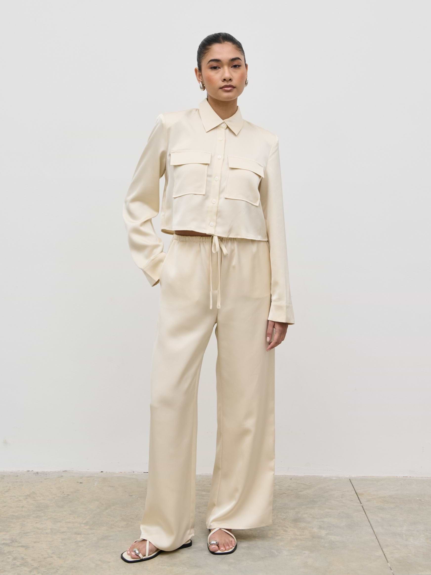 Lonnie Satin Boxy Shirt - Oyster