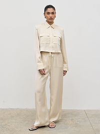 Breya Satin Drawstring Trousers - Oyster