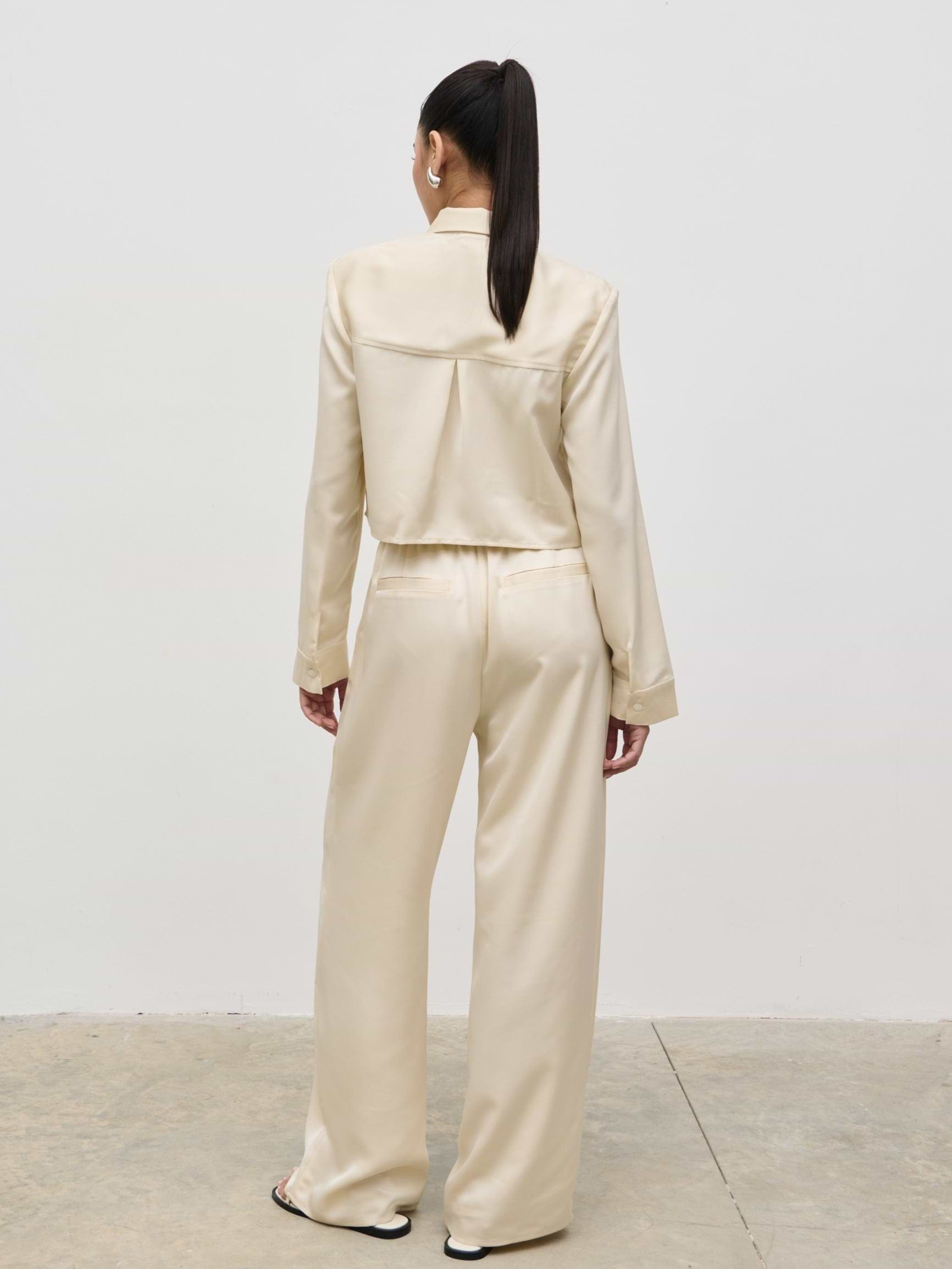 Breya Satin Drawstring Trousers - Cream