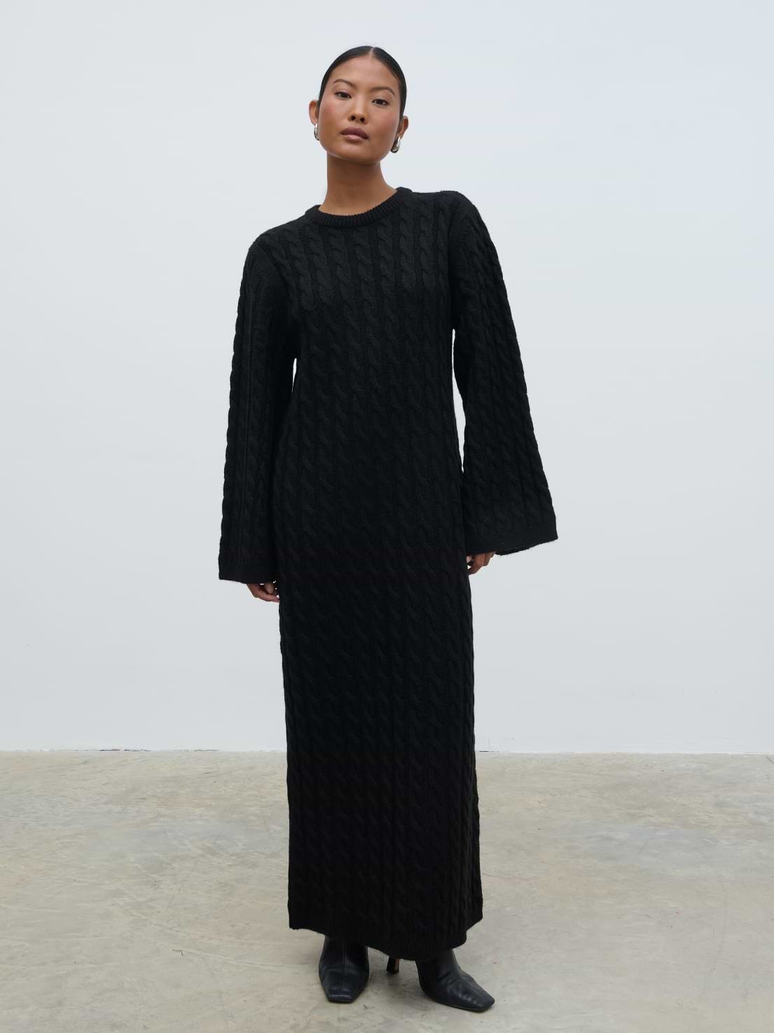 Lorelai Cable Knit Midaxi Dress - Black