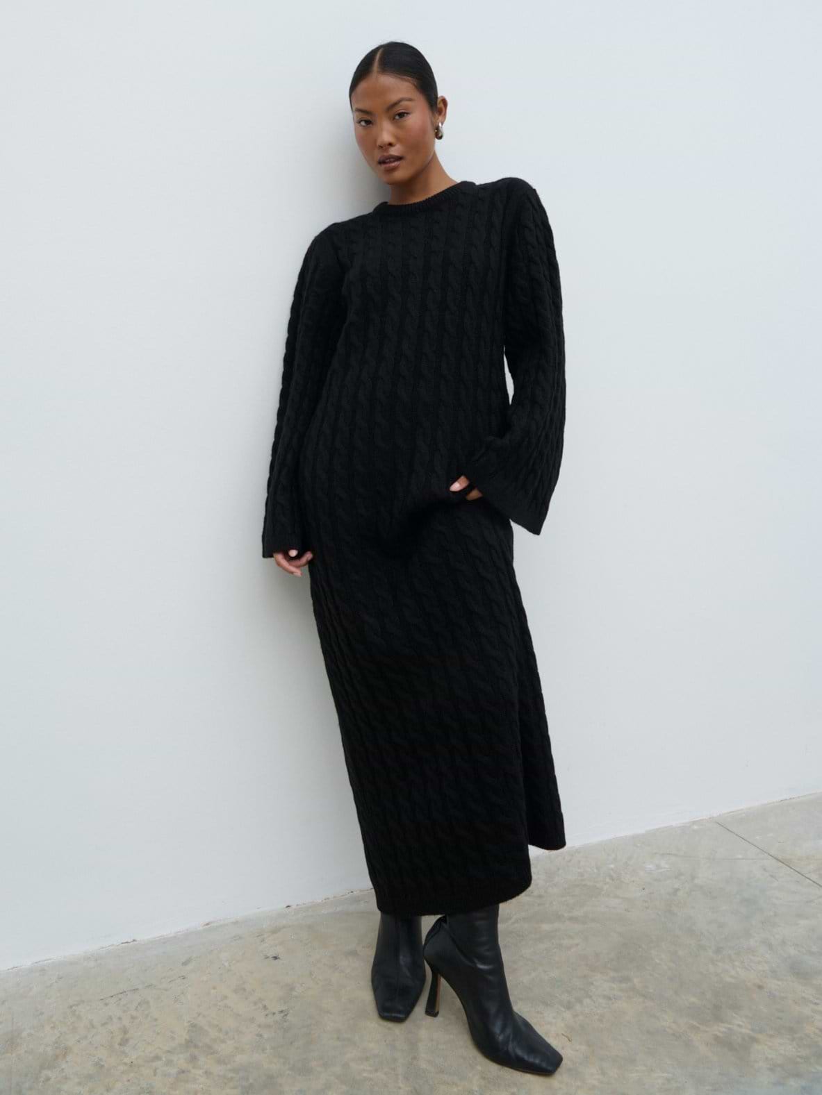 Lorelai Cable Knit Midaxi Dress - Black