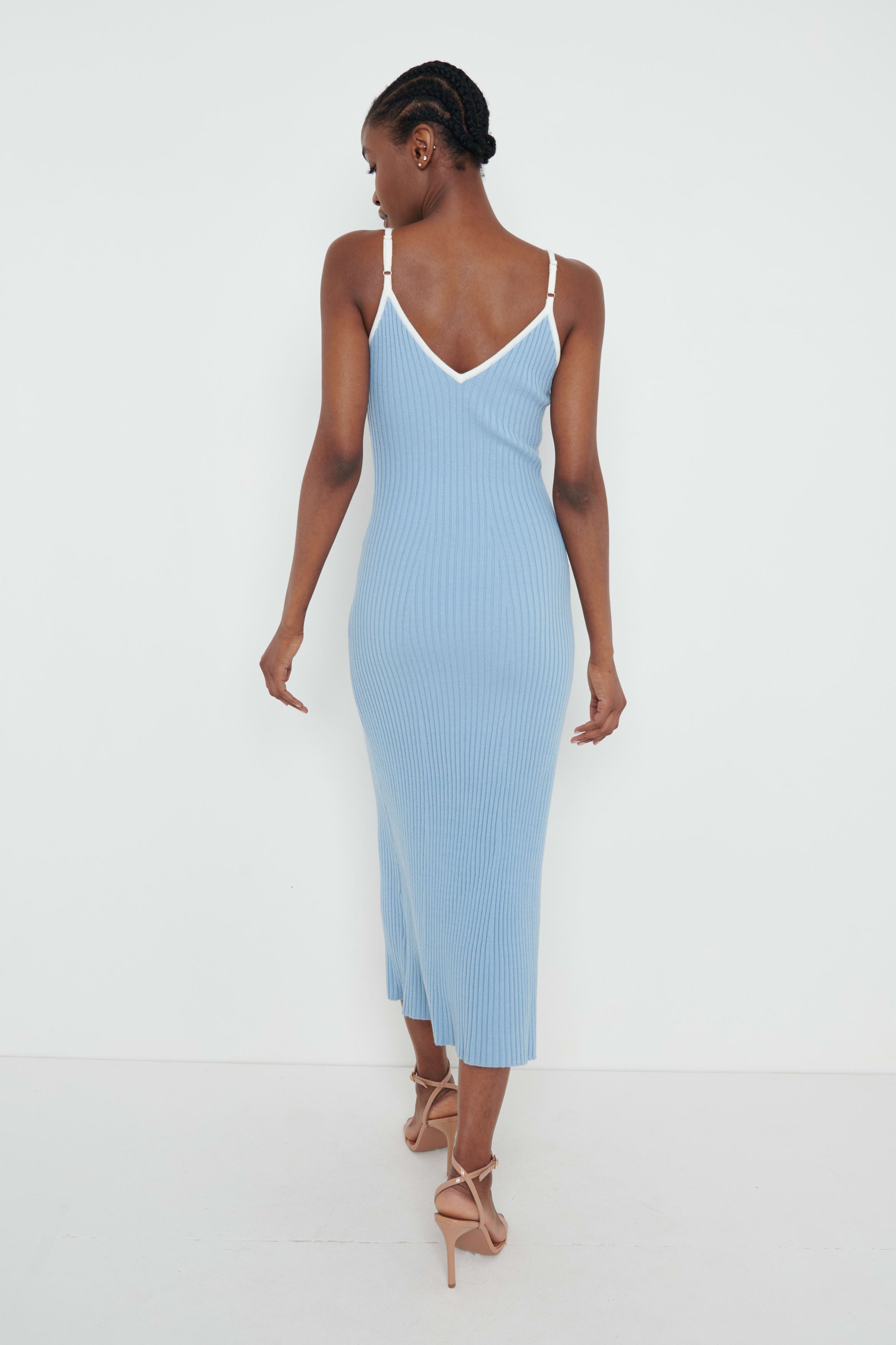Lorin Contrast Strap Knit Dress - Blue