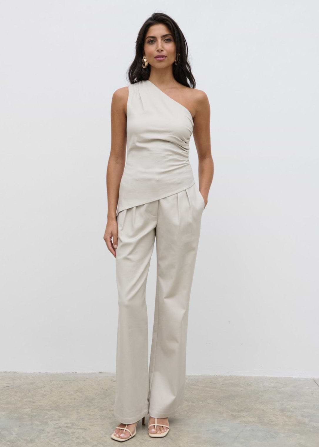 Lorna One Shoulder Ruched Top - Chalk