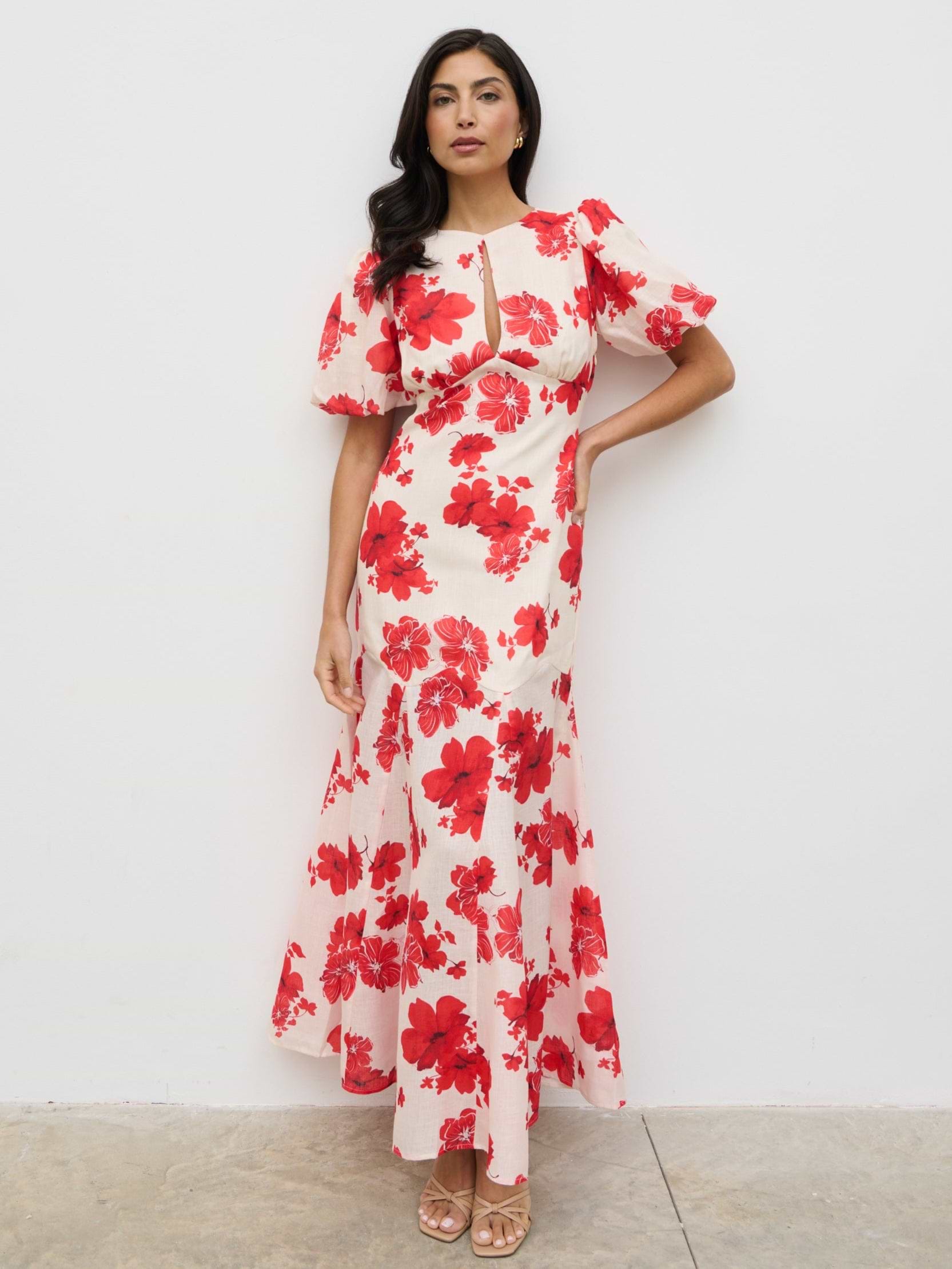 Lottie Puff Sleeve Dress - Red Floral