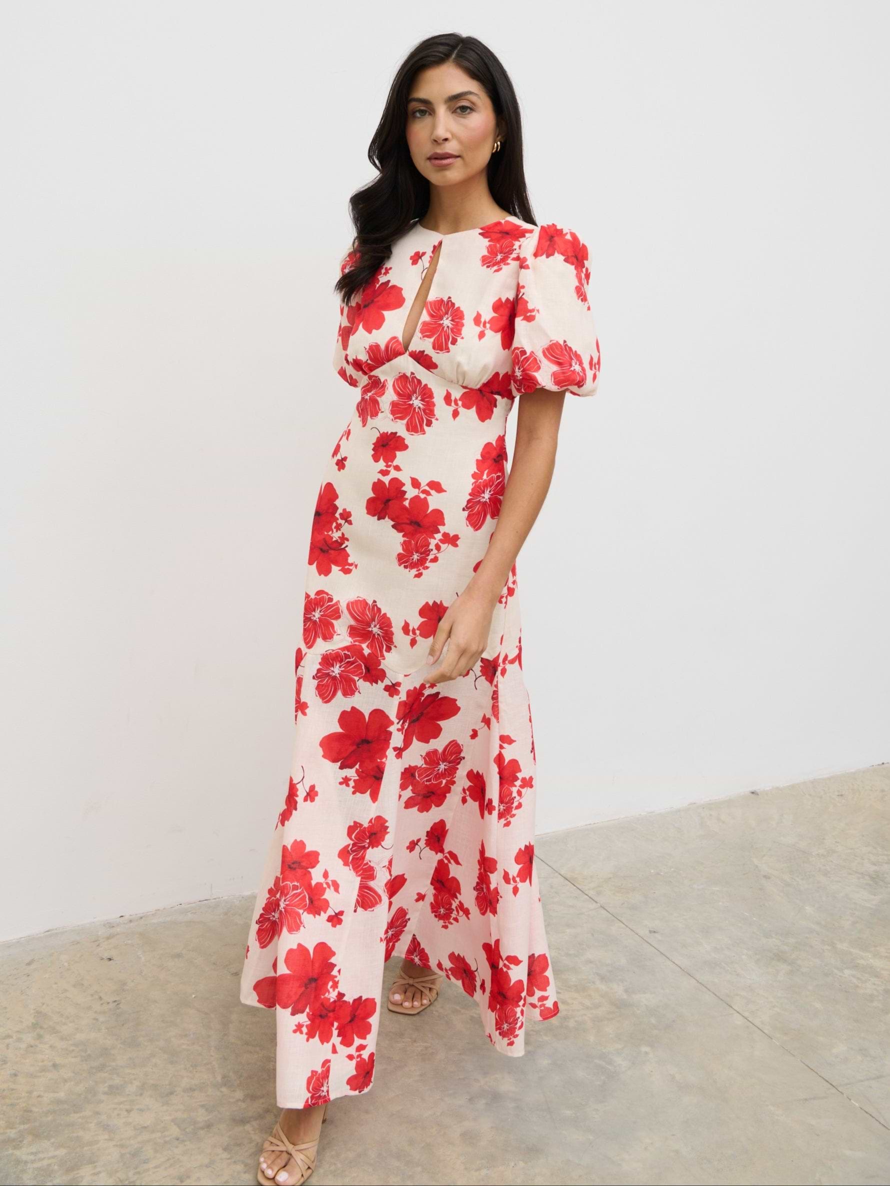 Lottie Puff Sleeve Dress - Red Floral
