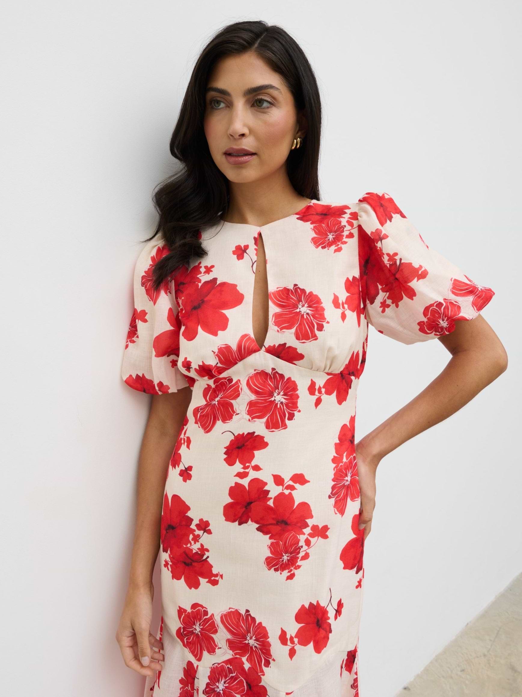 Lottie Puff Sleeve Dress - Red Floral