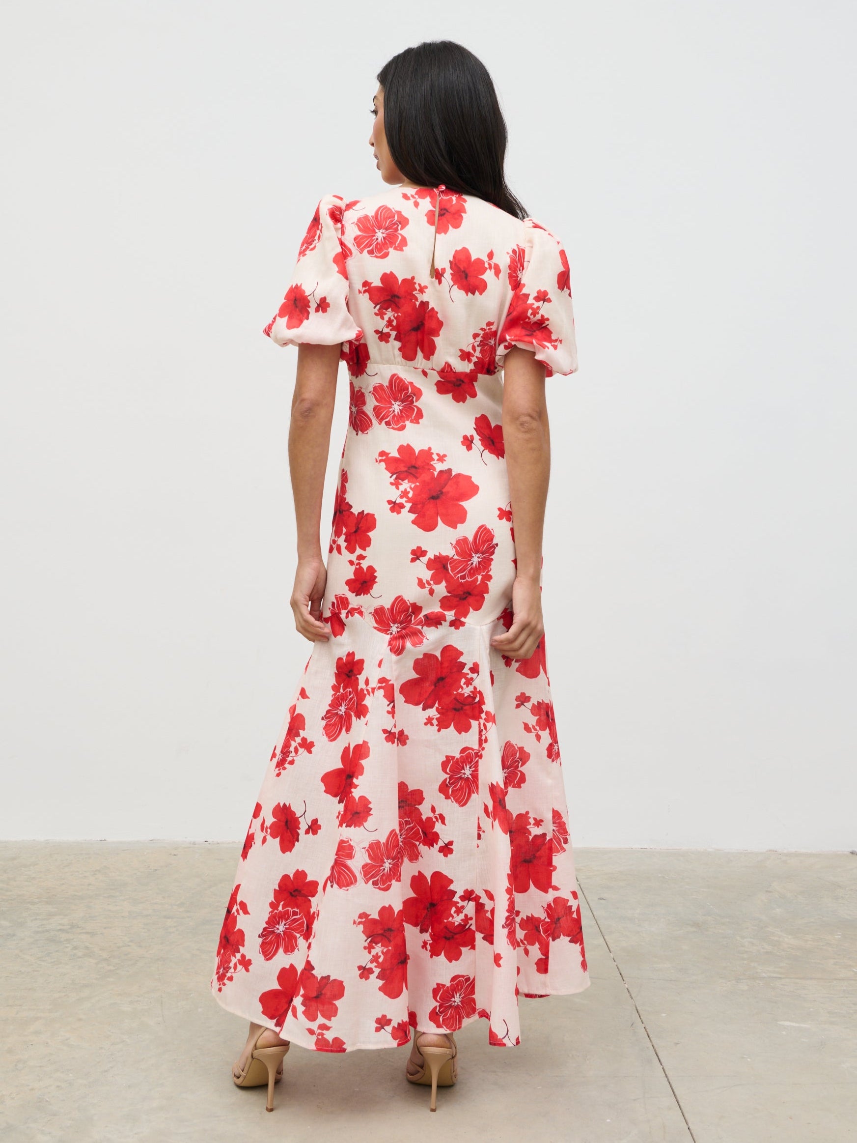 Lottie Puff Sleeve Dress - Red Floral